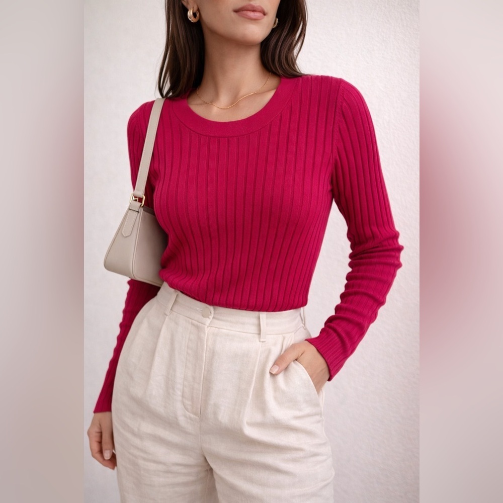 NWOT Banana Republic 100% Merino Wool Ribbed Sweater Fitted Luxe Knit - Picture 1 of 3